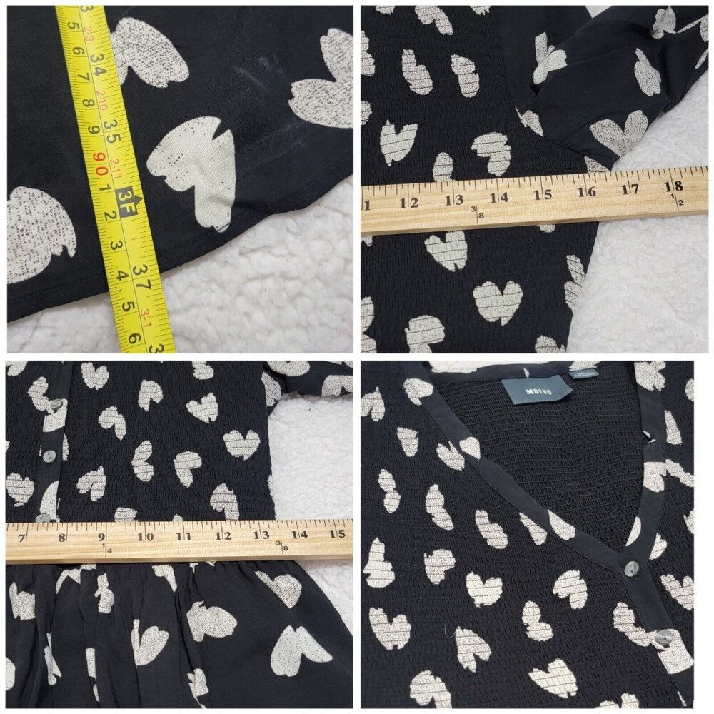 Maeve Womens Black Hearts Smocked Body Long Sleeve Dress V Neck Lined Size S - Picture 9 of 10